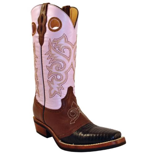 Ferrini Ladies 81171-09 Chocolate / Pink Genuine Lizard Saddle Vamp Cowgirl Boots